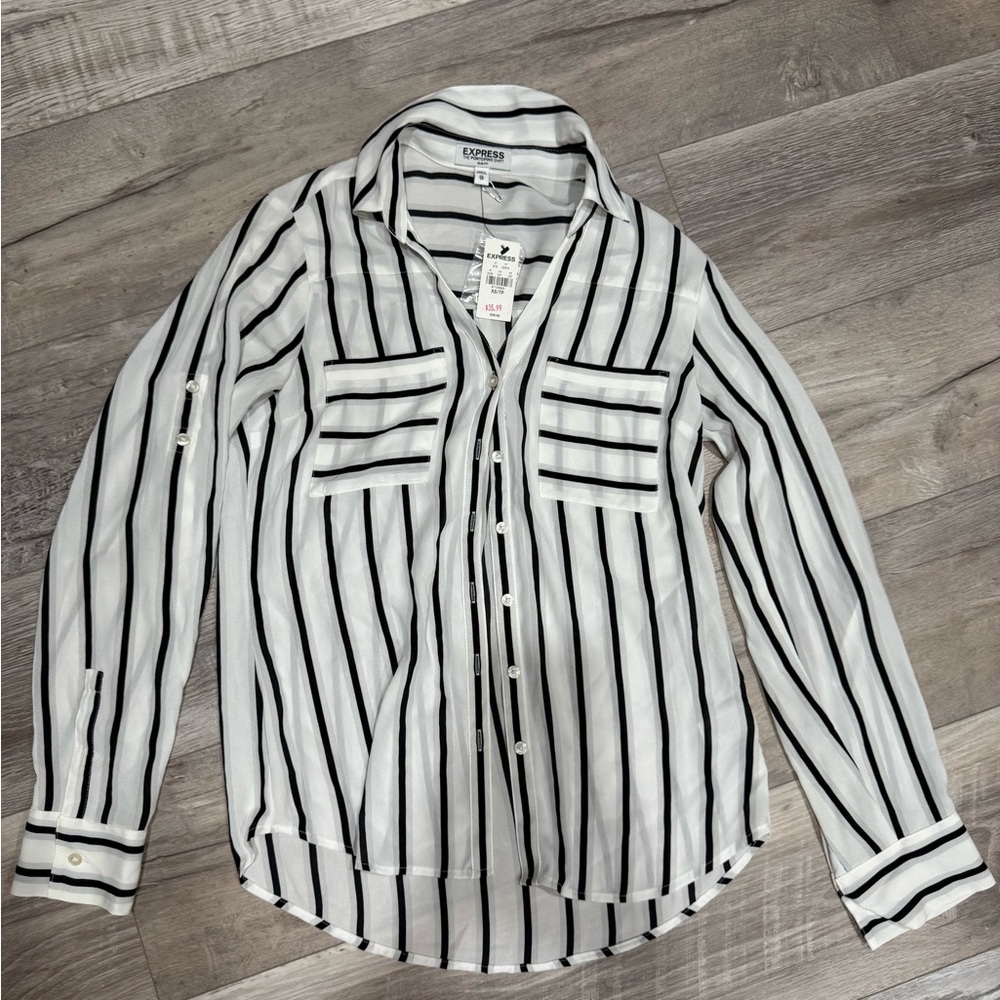 Express Striped Button-Up Blouse